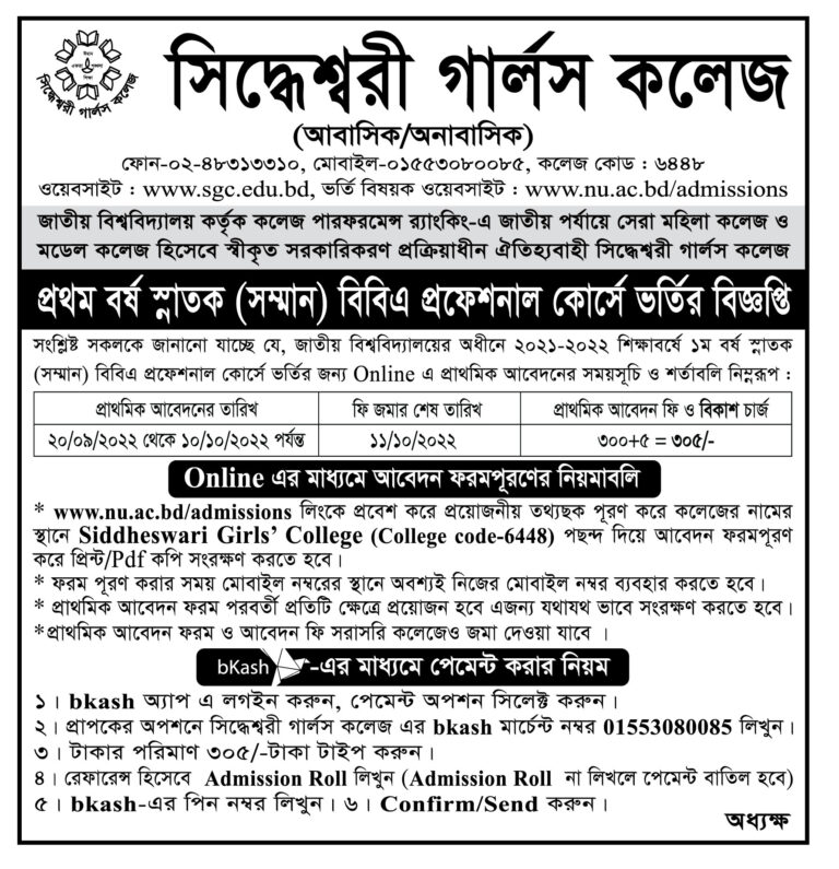 বিবিএ প্রফেশনাল কোর্সে ভর্তি